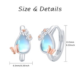 Daisy Hoop Earrings, 925 Sterling Silver Daisy Hoop Earrings with Moonstone Hypoallergenic Daisy Butterfly Jewellery Gift for Mom Daughter Birthday