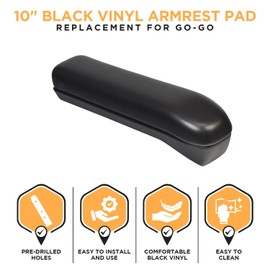 10" Black Vinyl Armrest Pad for Go-Go Mobility Scooters - Replacement Scooter Arm Rest Pads for Jazzy Zero Turn, Pride Revo & Travel Pro, and GOGO Elite Traveller & Ultra (ARM153519)
