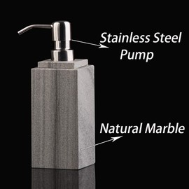 Hand Liquid&Lotion Soap Dispenser Pump Bottle Natural Marble for Kitchen Bathroom Countertop Laundry Room Holds Dish Soap Shampoo Laundry Liquid Shower Gel (Grey Sand)