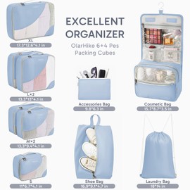 ALL INCLUDED 10 Set Durable Packing Cubes for Suitcases,OlarHike Essentials for Travel, UPGRADED Anti-Tear Stitching, NEW Improved Luggage Packing Organizers, Essentials for Travel(Light Blue)