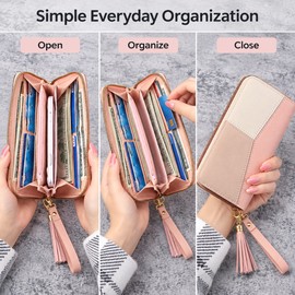 Women's Long Zipper Wallet for Everyday Organization – PU Leather Card, Cash and Coin Holder with Wrist Strap for Travel and Daily Use