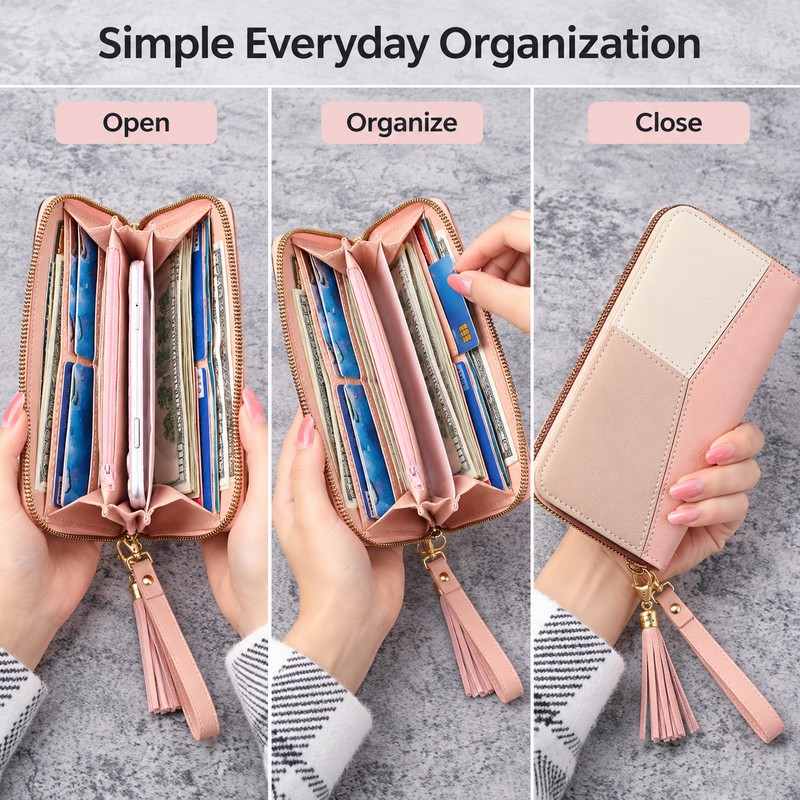 Women's Long Zipper Wallet for Everyday Organization – PU Leather