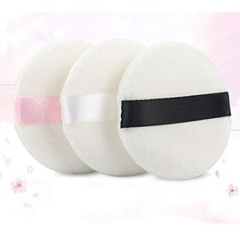 LASSUM 3 Pieces Round Super Soft Velour Powder Puff 2.16 Inch Facial Puff With Ribbon (Color Random)