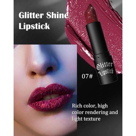 Black Diamond Glitter Matte Lipstick, Gothic Shiny Lip Gloss, Sparkling High Pigment Longlasting Waterproof Smudgeproof Non-Stick Lipstick, Bold Shimmer Lip Blam for Stage,Cosplay, Halloween Makeup-07
