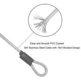 OMOTOOL Safety Lock Cable 1.2m x 8mm Braided Stainless Steel Tether Lanyard Bicycle Safety Cable Wire,Compatible with U-Lock,Padlock, Glass Door Lock