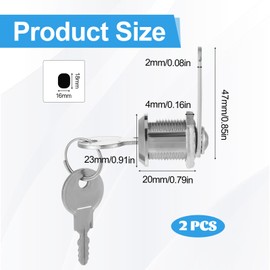 2 Pack Cabinet Cam Lock Keyed Alike 1-1/2" Long Cam Locks 1”Cylinder Cams Locks with Keys for Cabinet Secure Files Drawers RV Storage Lock Tool Box Replacement Set