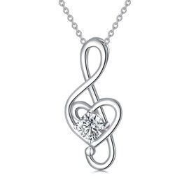 HPQQ Music Note Necklace for Women 925 Sterling Silver Treble Clef Pendant Necklace Diamond April Birthstone Jewelry for Her Music Lovers Student Teacher Valentines Day Birthday Gifts