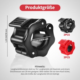 HweeWanX 4 Stück Hantel Verschluss Schnellverschluss, Hantelverschlüsse 28mm, Kurzhantelstange Schnellverschluss, Langhantel Klemmen, Schnellverriegelung für Workout Gewichtheben, 2 Schwarz 2 Rot