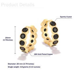 MESOVOR Crystal Hoop Earrings for Women, 18K Gold Plated Lightweight Huggie Hoop Earrings Jewelry Gifts (Round-Black)