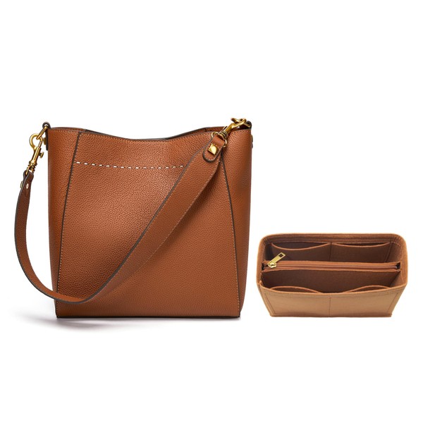 DORIS&JACKY Leather Bucket Tote Bag For Women Medium Hobo Shoulder