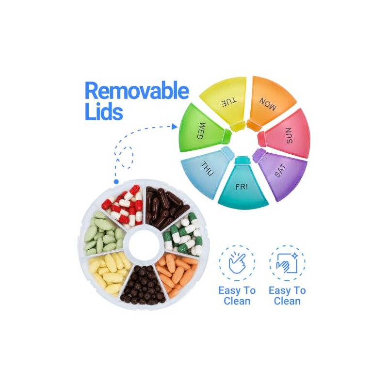 Portable Round Weekly Pill Box 7 Day Dosset Box, Multicolor