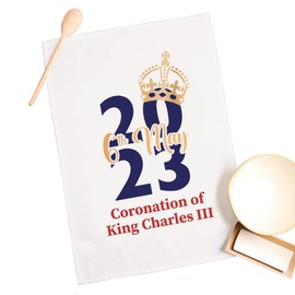 SMARTYPANTS King Charles III 2023 Tea Towel - Royal Coronation His Majesty The King Crown Monarch Ceremony Celebration Memorabilia Home Decor Kitchen Cloth 2023 (Natural)