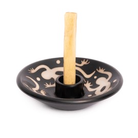 Luna Sundara - Soporte para palo de palo de palo, cerámica peruana, incluye 5 palitos de palo, santo, hecho a mano, para salvia, soporte para palo, santo (lagarto blanco y negro)