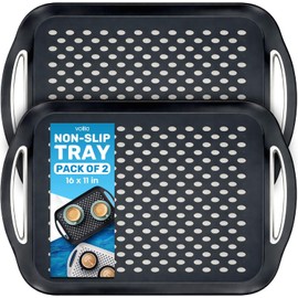 Bandejas para comer en el sofá - Juego de 2 - Bandejas de cena antideslizantes para comer Juego de 2 bandejas de servicio antideslizantes y bandeja de comida con asas (Negro)