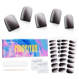 MOOYIYAN Semi Cured Gel Nail Stickers 32 PCS|Cat Eye/Frosted Gel Nail Strips|Compatible with Any UV/LED Lamps|Long-Lasting Real Nail Polish Strips for Women's Decoration (Smoky)