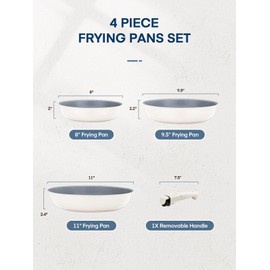 FOHERE Nonstick Frying Pan Set with Detachable Handle, 3PCS 8 9.5 11 Inch Non Toxic Diamond Ceramic Pan, Dishwasher & Oven Safe Skillets and Frying Pans, Compatible with All Stoves(Induction), Grey