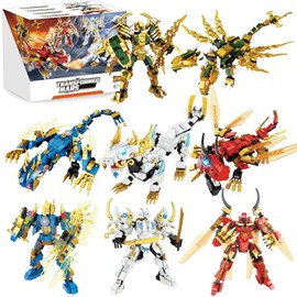 Elemental Dragon 2 in 1 Transformable Ninja Mech Warrior Building Toy Set, 1222 Pieces Feature Ice, Fire, Thunder, Golden 4 Elemental, Creative for Kids, Boys, and Girls Ages 6+