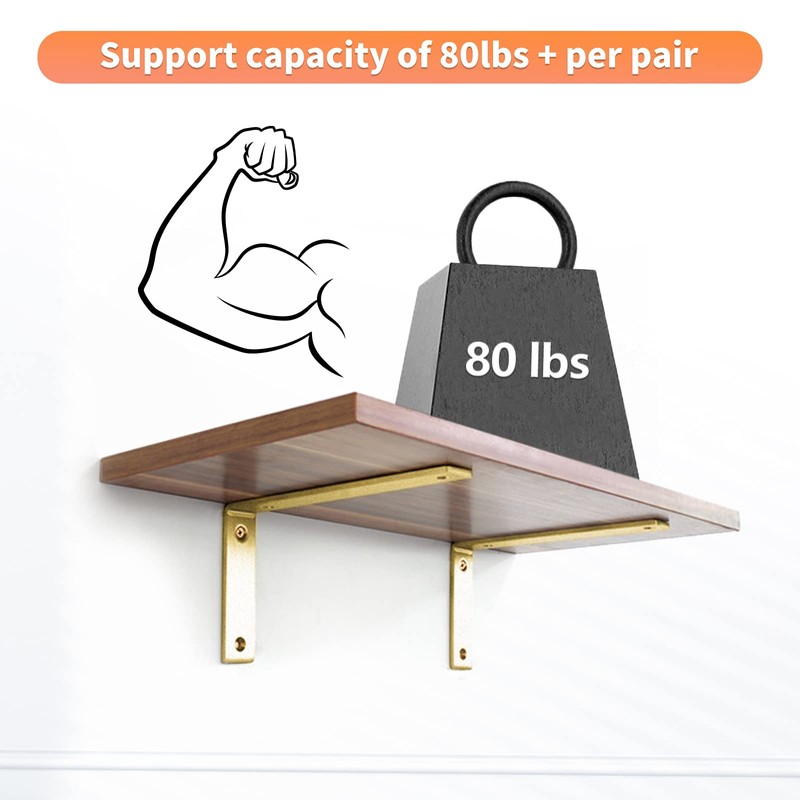 L Shelf Brackets 10 inch, Gold Heavy Duty Iron Shelf