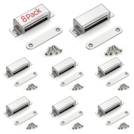 Ravinte Cabinet Door Magnets, 60lbs Strong Magnetic Door Catch, Heavy Duty Magnet Latch, Closet Door Magnetic Catch, Concealed Magnets for Cabinet Doors Cupboard Drawer Wardrobe Closet, 8 Pack Silver