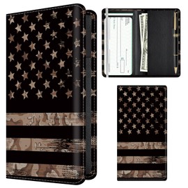 APVDSH Checkbook Cover for Personal Checkbook, Cute PU Leather Check Book for Women & Men, Slim Checkbook Holder with Pen Holder and Built-in Clear Plastic Divider Desert Camouflage Flag