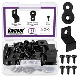 Swpeet 40 Pairs Black 2 Styles Heavy Duty 8 Table Top Connector and Z Adjustable Corner Brackets with Matched Screws Assortment Kit, Utility Tables Figure 8 Fastener Z Brackets Clips for Furniture