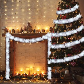 Kingdder 16.4 ft Christmas Lighted Garland Tree Decoration Prelit Tinsel Garland Battery Operated 50 LED Christmas Garland Multicolor Garland for Xmas Home Outdoor Decor(White, White)