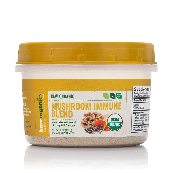 BareOrganics, Mushroom Immune Blend Powder, Organic Superfood, Vegan Dietary Supplement, 4 Ounces