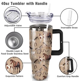 puhnhsv 40 oz Horse Tumbler With Handle and Straw, 40oz Insulated Stainless Horse Tumbler Coffee Travel Mugs Cup Water Bottle Horse Lovers Gifts for Women Girls