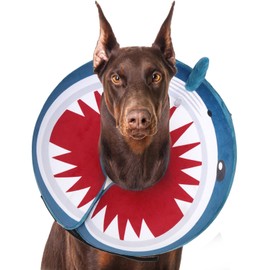 SCENEREAL Dog Cone Alternative After Surgery Donut Collar, Soft Pet Recovery Pillow Collar for Medium Large Dogs, Inflatable Adjustable Neck Collars to Prevent Licking, Shark Print E-Collars