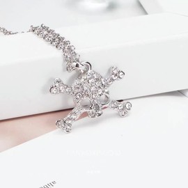 Skull Necklace Orb Saturn NANA Gothic Silver Rhinestone Crossbones Pendant Necklace for Women