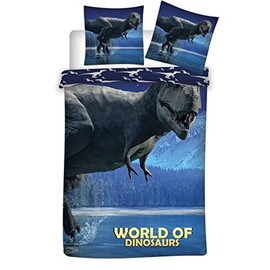 Aymax World of Dinosaurs Reversible Duvet Cover Set, Blue, 140 x 200 cm