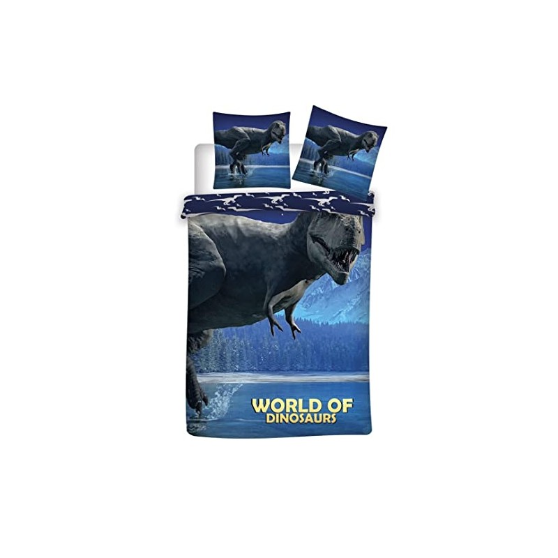 Aymax World of Dinosaurs Reversible Duvet Cover Set, Blue, 140
