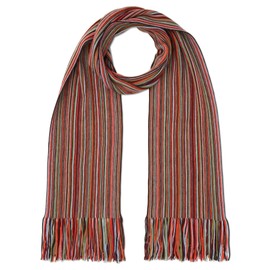 LOVARZI Wool Scarf for Men - Striped Orange, Red and Blue - Men's Striped Luxury Winter Scarfs - Warm Long Mens Scarves