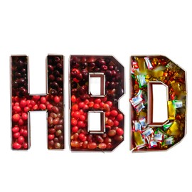 13.7" Pink Cardboard Letters HBD for Charcuterie, Large Fillable Candy Gift Box – Hollow Gift Tray for Cupcakes, Candies & Birthday or Anniversary Decorations