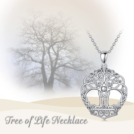 ROMANTICWORK Tree of Life Necklace Sterling Silver Tree of Life Pendant Necklace Viking Abalone Shell Moonstone Yoga Jewellery Gift for Women Girls, Sterling Silver