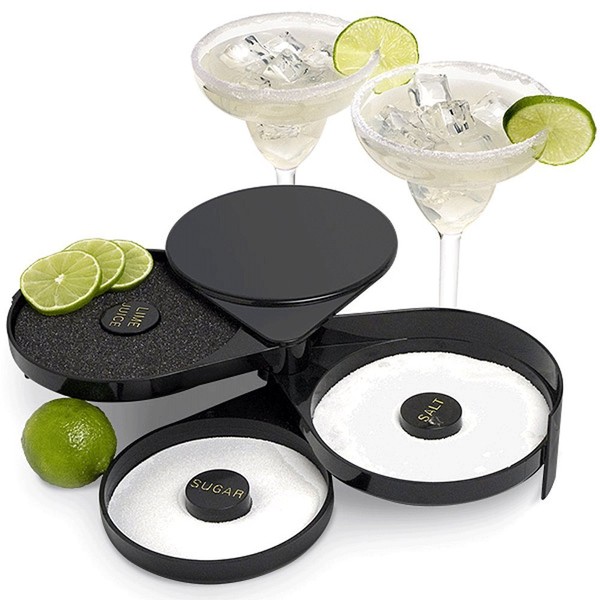 Greenco 3 Tier Bar Glass Rimmer for Margarita and Cocktail, Margarita Salt Rimmer, Black