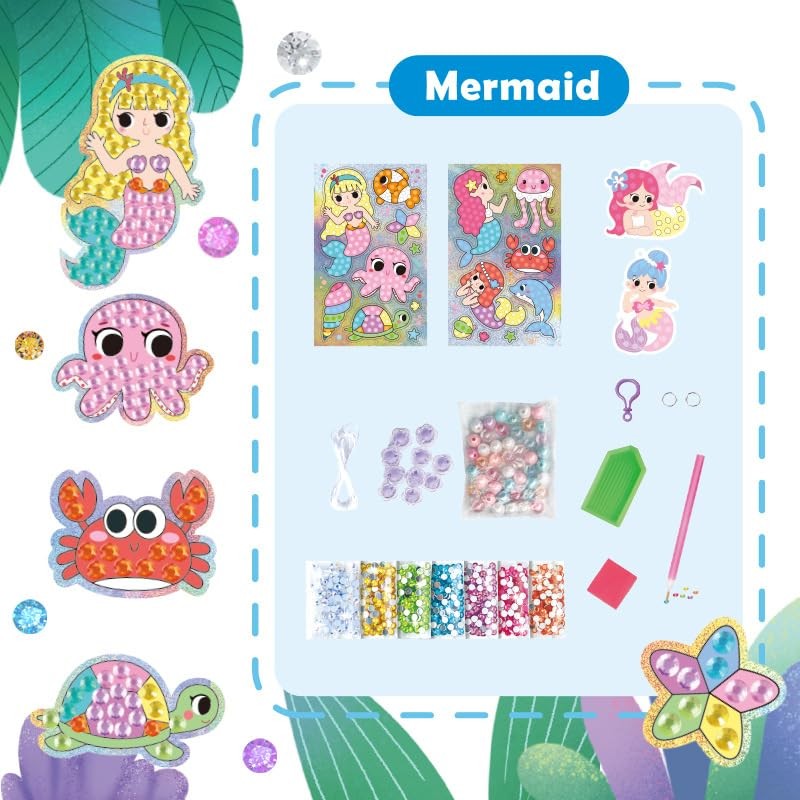 Buziba Diamond Art Kits Mermaid Diamond Painting Keychains 5D Gem
