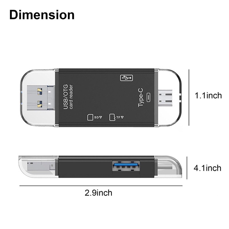 6-in-1 Type-C USB Card Reader for Smartphone and PC, USB20