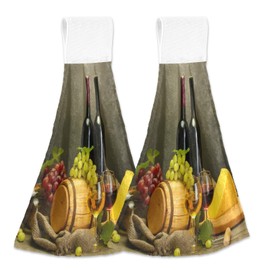 Wine Glasses Kitchen Hanging Towel Grapes Fruits Hand Fingertip Bath Tie Towels Set of 2 Pcs Tea Bar Dish Cloths 14 x 18 in Dry Towel Soft Absorbent Thin Durable for Laundry Room Decor