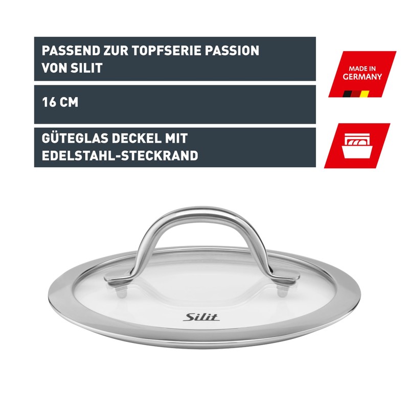 Silit Metal Handle Glass Lid, Transparent, 16 cm
