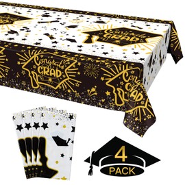 4 Pack Graduation Party Supplies 2023 Plastic Graduation Tablecloth, 54"x108" Waterproof Rectangle Table Cover Congrats Grad Party Decoration for College High School