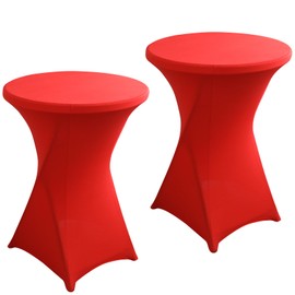 2Pack Black Spandex Cocktail Table Cover for Weddings Parties and Events 24x43 inch Elastic Round Tablecloth (Red)