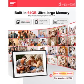 Hesmor 64GB Frameo Digital Photo Frame WiFi 10.1 Inch, 1280x800 IPS LCD Touchscreen, Auto-Rotate and Audio, Share Photos or Videos via the Frameo App Anywhere, Electronic Photo Frame Black & White