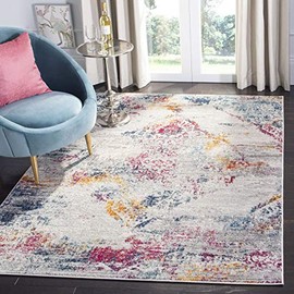 Safavieh Madison Collection MAD157R Boho Medallion Distressed Area Rug, 9' x 12', Light Grey / Fuchsia