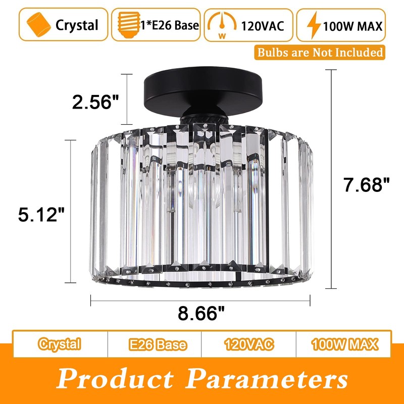 BUXVRCS Semi Flush Mount Modern Chandelier, Crystal Ceiling Light Fixture,