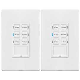 TG 4 Hour Countdown Timer Switch, 5-10-30-60 Min, 2-4 Hour, in Wall Timer Switch for Bathroom Fans, Lights, 120VAC Neutral Wire Required, UL Listed, White, 2 Pack