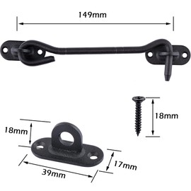 Tahbarshi 2 Pieces Crochet Porte, Crochet de Cabine Oeil Porte Loquet en Acier Inoxydable with Vis Crochet Fermeture Porte - Noir/Argent(4/6/8 Inch) (Black, 6 Inch)