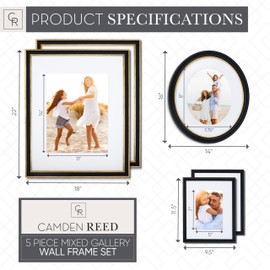 Camden Reed Mixed Gallery Wall Frame Set, (2) 16x20 Inch, (1) 11x14 Inch, and (2) 8x10 Inch, 5 Piece, Black/Gold with Oval