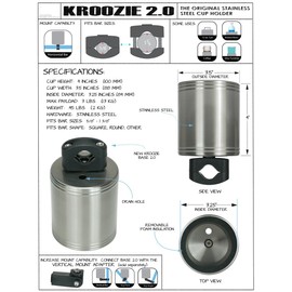 Kroozie 2.0 Bike Bottle Holder – Sturdy, Stainless Steel Bike Cup Holder for Handlebars, Horizontal Bars, & Cups up to 30 Oz. – Stroller, Cruiser, Scooter, & Ebike Accessories, White