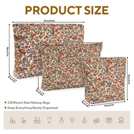 3Pcs Floral Makeup Bags, Cosmetic Bags for Women, Large Capacity Corduroy Makeup bag Set and Portable Mini Makeup Bag,Aesthetic Women Handbags Purses, Travel Essentials Aesthetic Stuff (Floral 01)